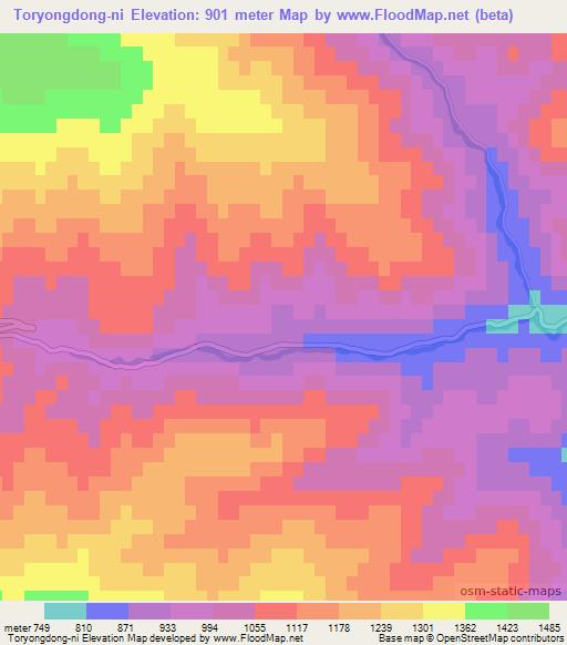 Toryongdong-ni,North Korea Elevation Map