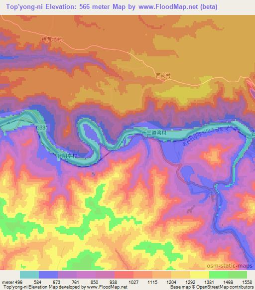 Top'yong-ni,North Korea Elevation Map