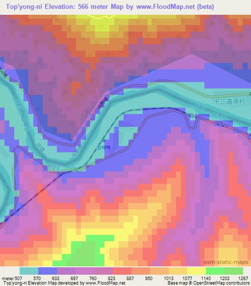 Top'yong-ni,North Korea Elevation Map