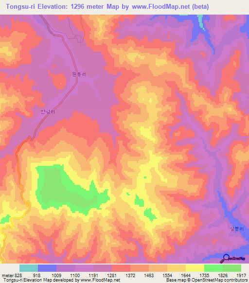 Tongsu-ri,North Korea Elevation Map