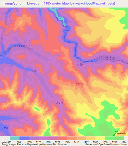 Tongp'yong-ni,North Korea Elevation Map