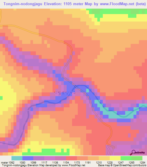 Tongnim-nodongjagu,North Korea Elevation Map