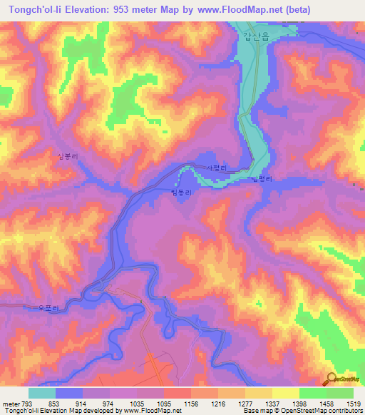 Tongch'ol-li,North Korea Elevation Map