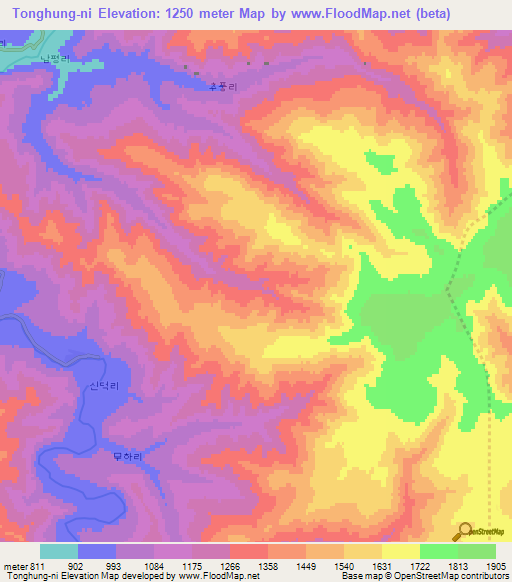 Tonghung-ni,North Korea Elevation Map