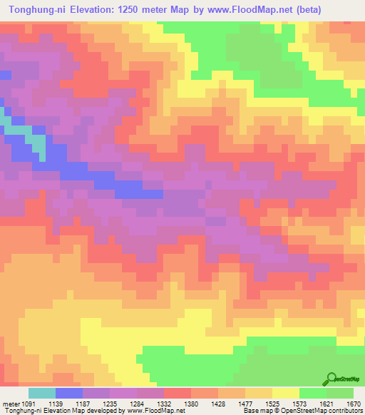 Tonghung-ni,North Korea Elevation Map