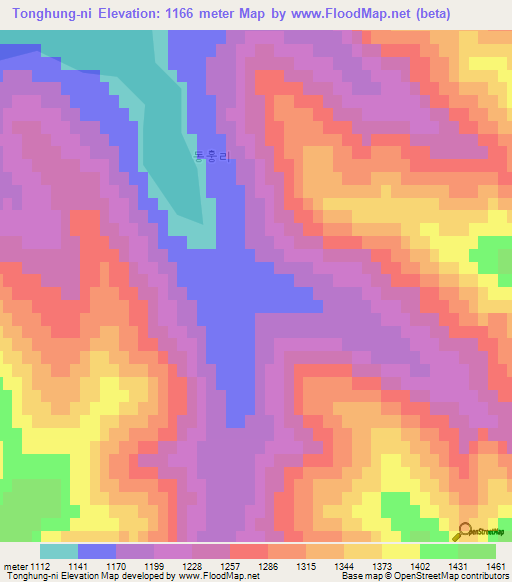 Tonghung-ni,North Korea Elevation Map