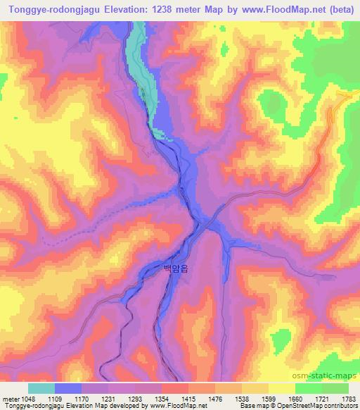 Tonggye-rodongjagu,North Korea Elevation Map