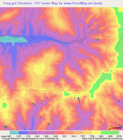 Tong-gol,North Korea Elevation Map