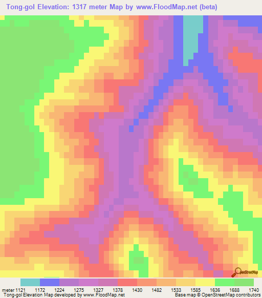 Tong-gol,North Korea Elevation Map