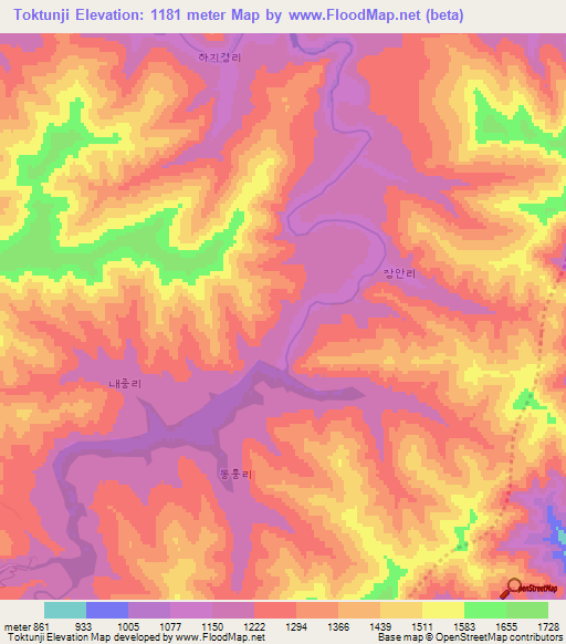 Toktunji,North Korea Elevation Map