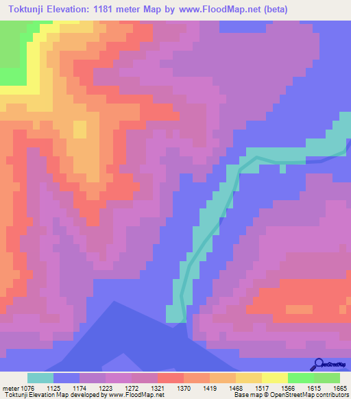 Toktunji,North Korea Elevation Map