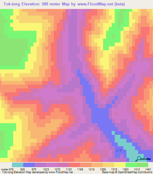 Tok-tong,North Korea Elevation Map