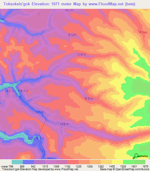 Toksoksin'gok,North Korea Elevation Map