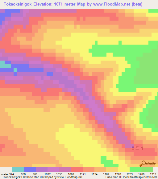 Toksoksin'gok,North Korea Elevation Map