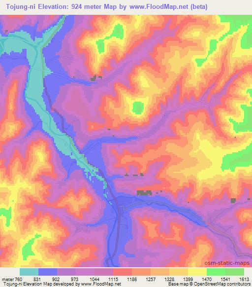 Tojung-ni,North Korea Elevation Map