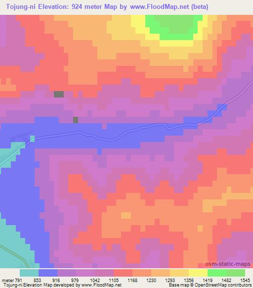 Tojung-ni,North Korea Elevation Map