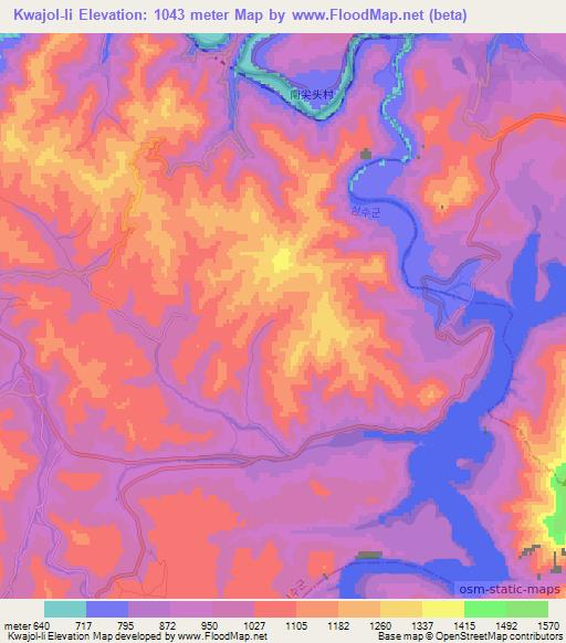 Kwajol-li,North Korea Elevation Map