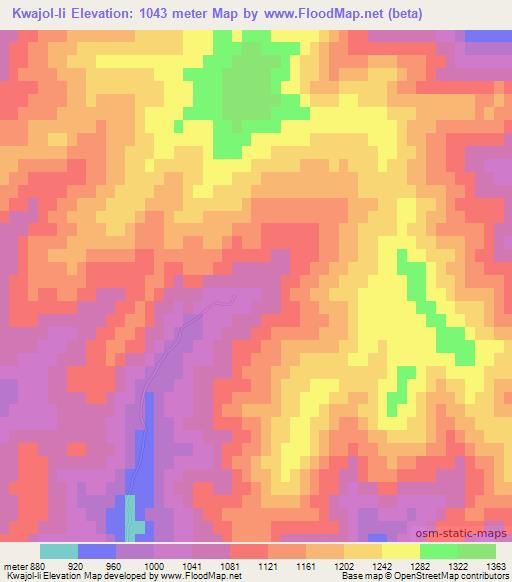 Kwajol-li,North Korea Elevation Map