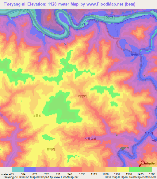 T'aeyang-ni,North Korea Elevation Map