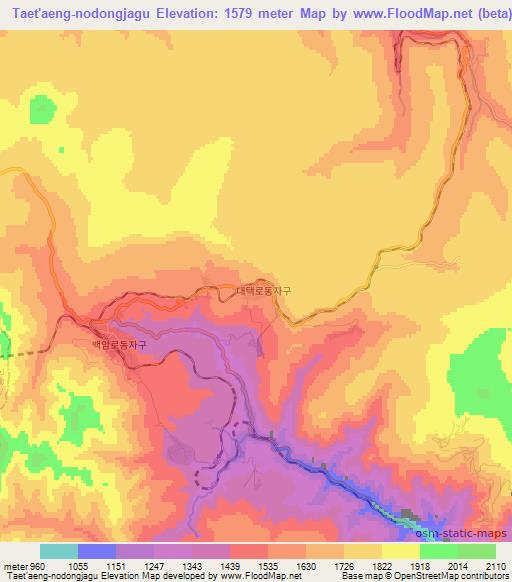 Taet'aeng-nodongjagu,North Korea Elevation Map