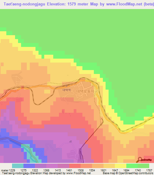 Taet'aeng-nodongjagu,North Korea Elevation Map