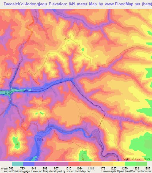 Taeosich'ol-lodongjagu,North Korea Elevation Map