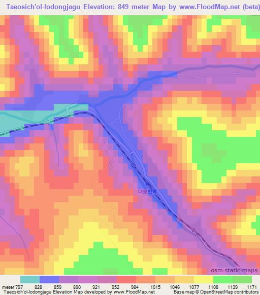 Taeosich'ol-lodongjagu,North Korea Elevation Map