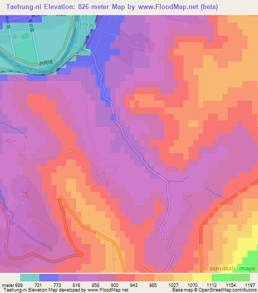 Taehung-ni,North Korea Elevation Map