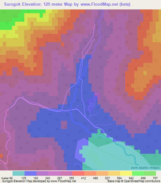 Surogok,North Korea Elevation Map