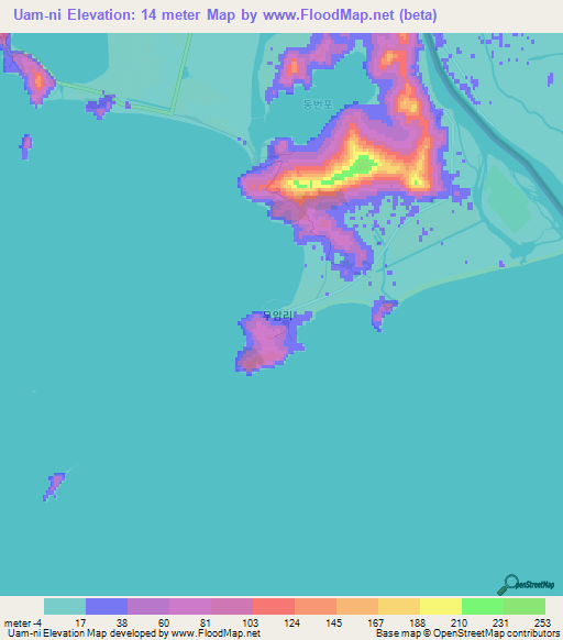 Uam-ni,North Korea Elevation Map