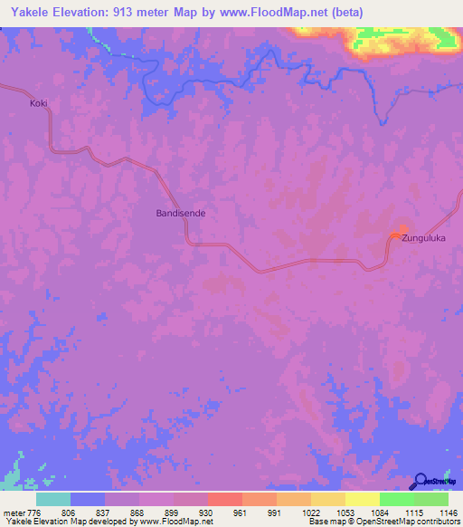 Yakele,Congo (Kinshasa) Elevation Map