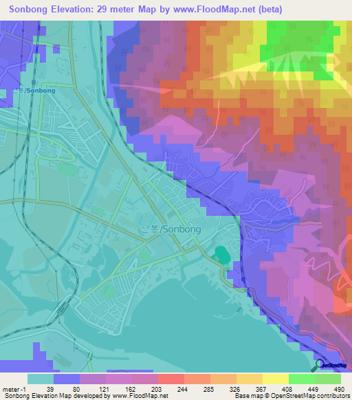 Sonbong,North Korea Elevation Map
