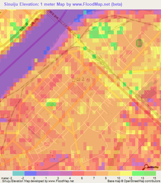 Sinuiju,North Korea Elevation Map