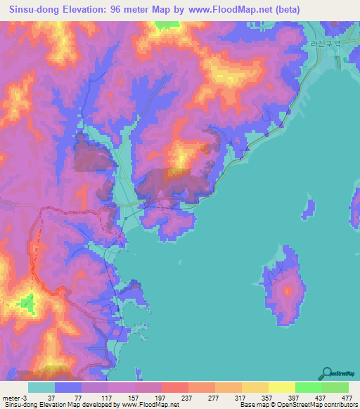 Sinsu-dong,North Korea Elevation Map