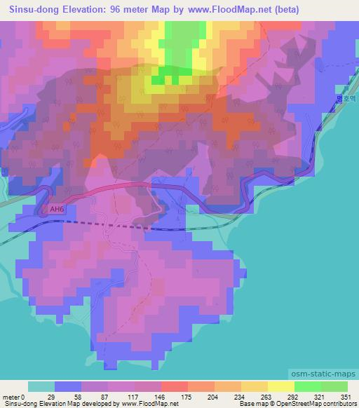 Sinsu-dong,North Korea Elevation Map