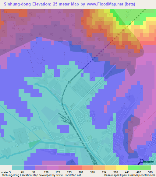 Sinhung-dong,North Korea Elevation Map