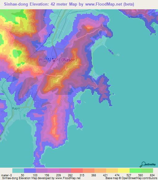 Sinhae-dong,North Korea Elevation Map