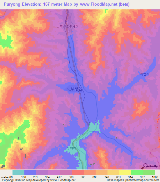 Puryong,North Korea Elevation Map