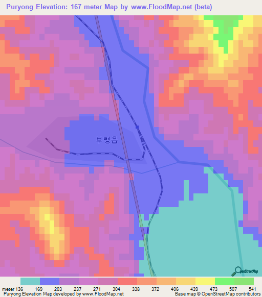Puryong,North Korea Elevation Map