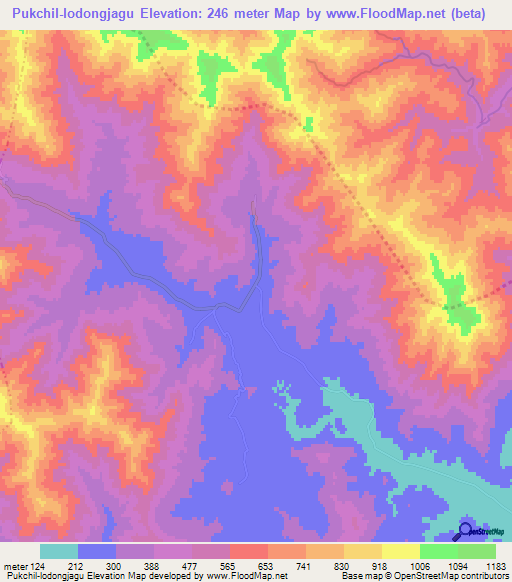 Pukchil-lodongjagu,North Korea Elevation Map