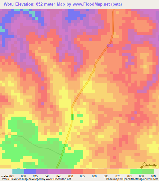 Wotu,Congo (Kinshasa) Elevation Map