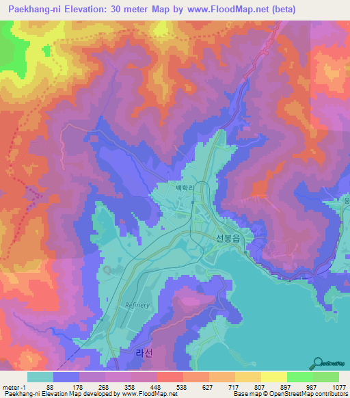 Paekhang-ni,North Korea Elevation Map