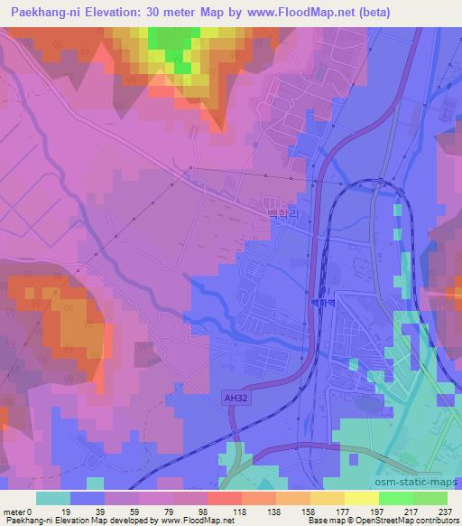 Paekhang-ni,North Korea Elevation Map