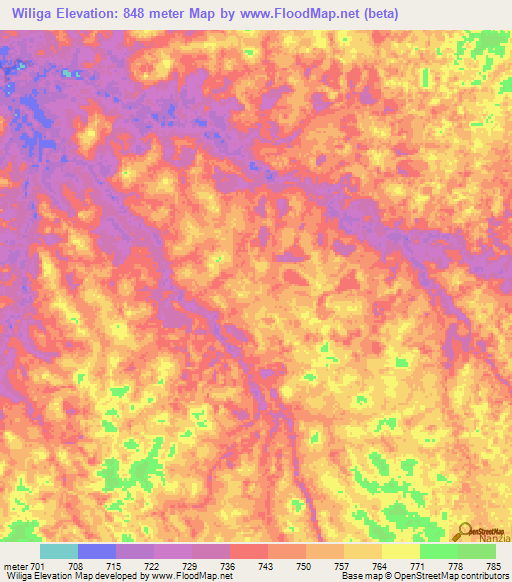 Wiliga,Congo (Kinshasa) Elevation Map