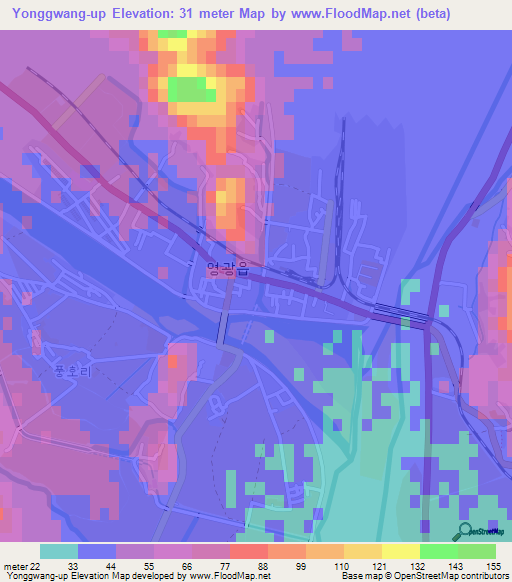 Yonggwang-up,North Korea Elevation Map