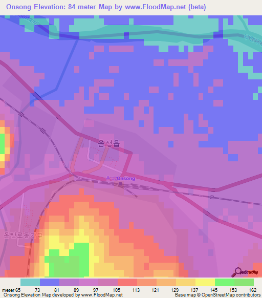 Onsong,North Korea Elevation Map