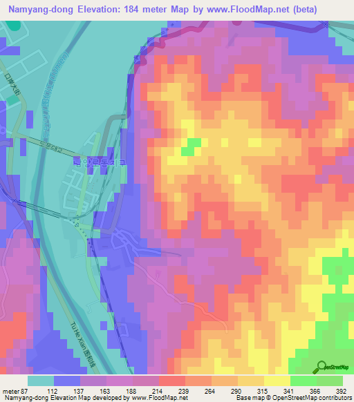 Namyang-dong,North Korea Elevation Map