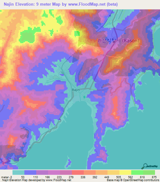 Najin,North Korea Elevation Map