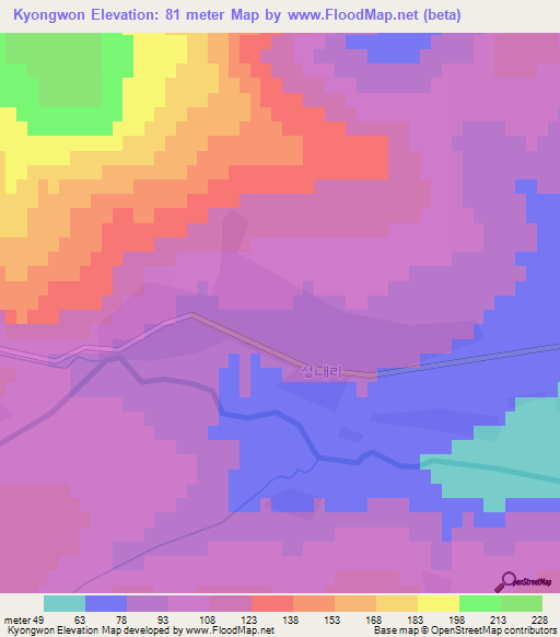 Kyongwon,North Korea Elevation Map