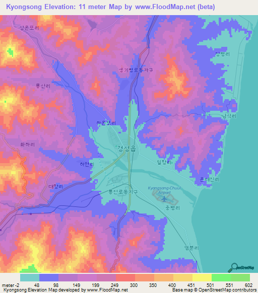 Kyongsong,North Korea Elevation Map